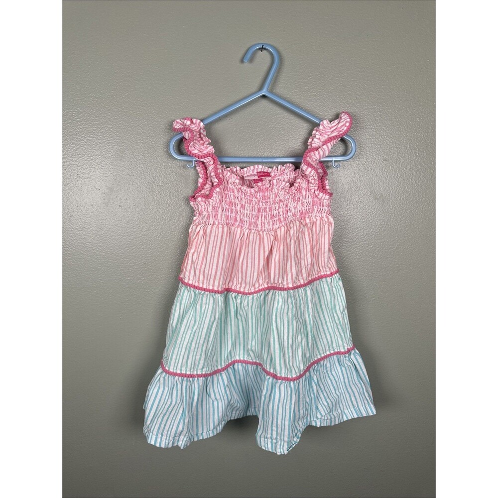 Penelope Mack Colorful Pink Blue Striped Ruffle Tank Summer Dress Size 24 Months